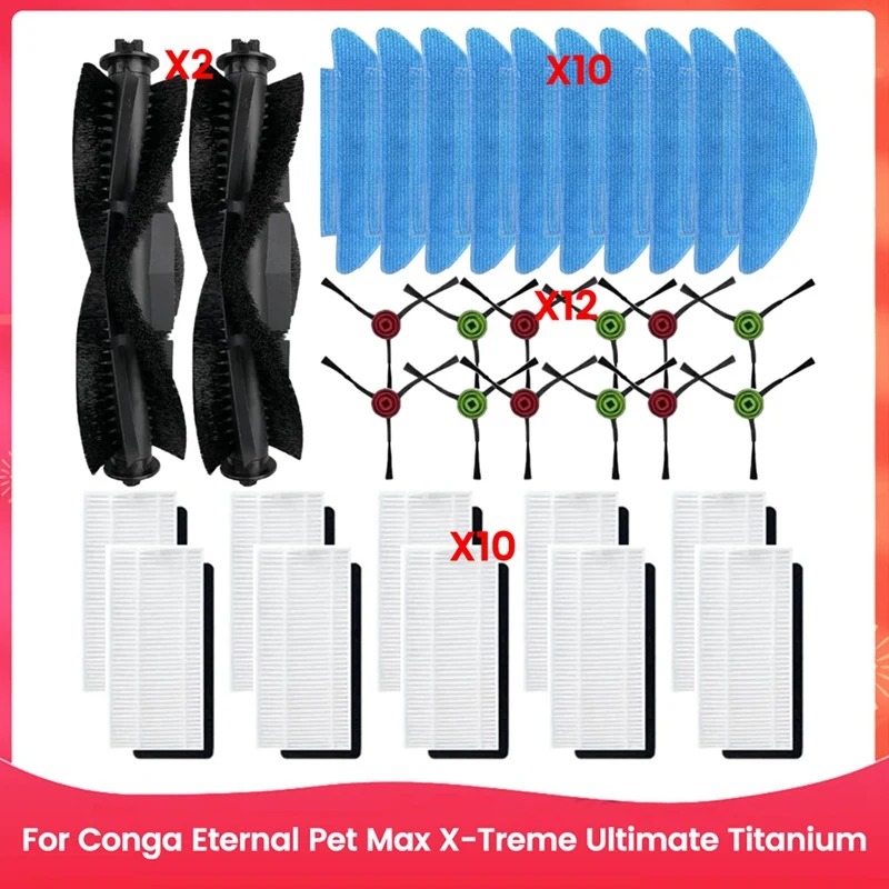 34PCS Brush And Filter Fit For Conga Eternal Pet Max X Treme Ultimate Titanium Vacuum Cleaner Accessories Replacement