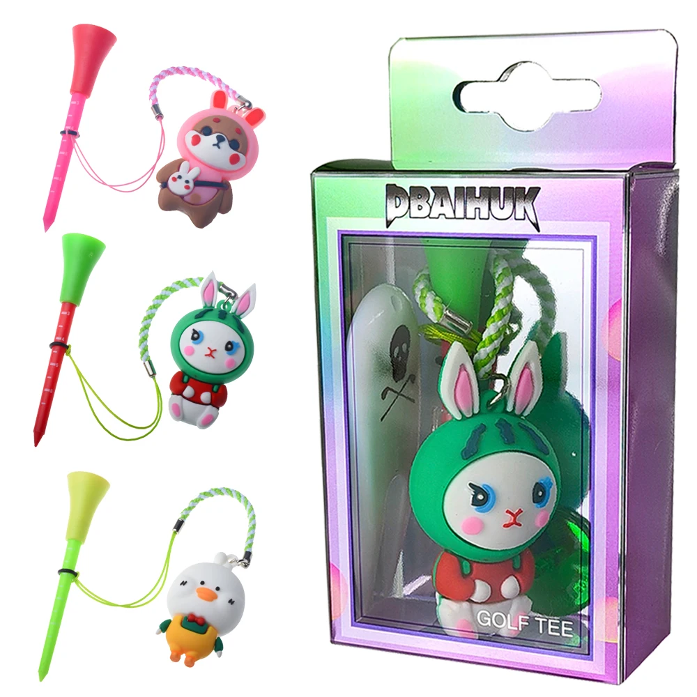 Plastic Cartoon Tee with Anti-Lost Rope, Golf Ball Mark, Green Fork, Ball Mark, Optional Number, 1 Box, 83mm, THANKSLEE