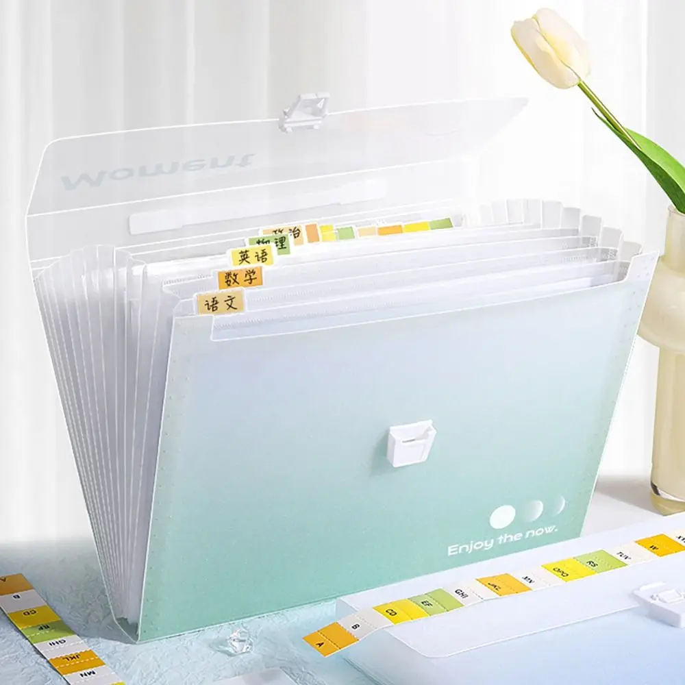 12 Pockets A4 File Folder Simple Portable Gradient Color File Organizer PP Test Paper Storage Envelope Folder Gift