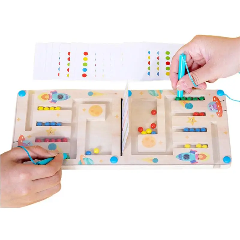 

Bead Puzzle Game Wooden Stacking Board Games Bead Toys Educational Toys Sorting Brain Teaser Puzzle Game For Kids