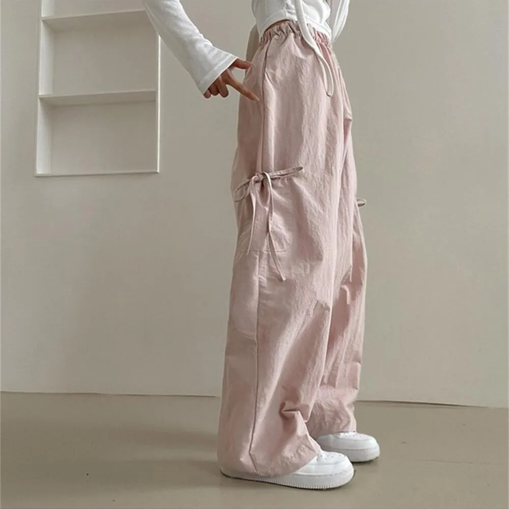 Y2K 2000S Pink Cargo Pants Women Oversized Sweatpants Harajuku Streetwear Black Wide Leg Joggers Summer Korean Baggy Trousers