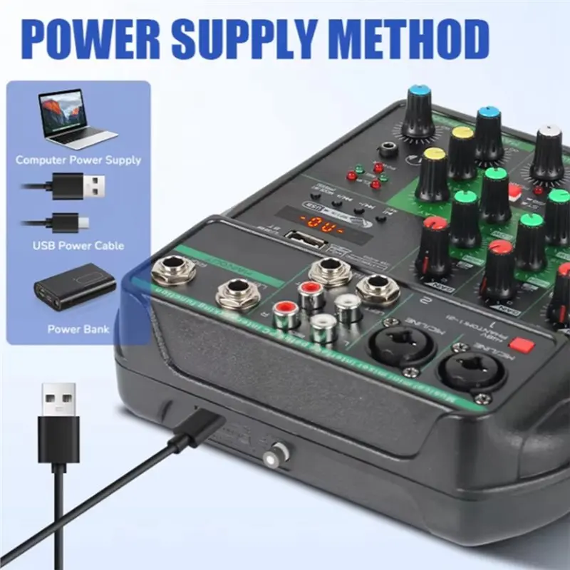 Professional Audio Mixer 4-Channel USB Recording Console With Bluetooth Functionality For Djs And PC Mixers Capability