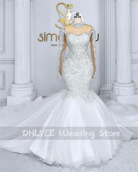 Abiti da sposa eleganti a sirena maniche lunghe perline paillettes applique abito da sposa abito da sposa corsetto Medio Oriente personalizzato