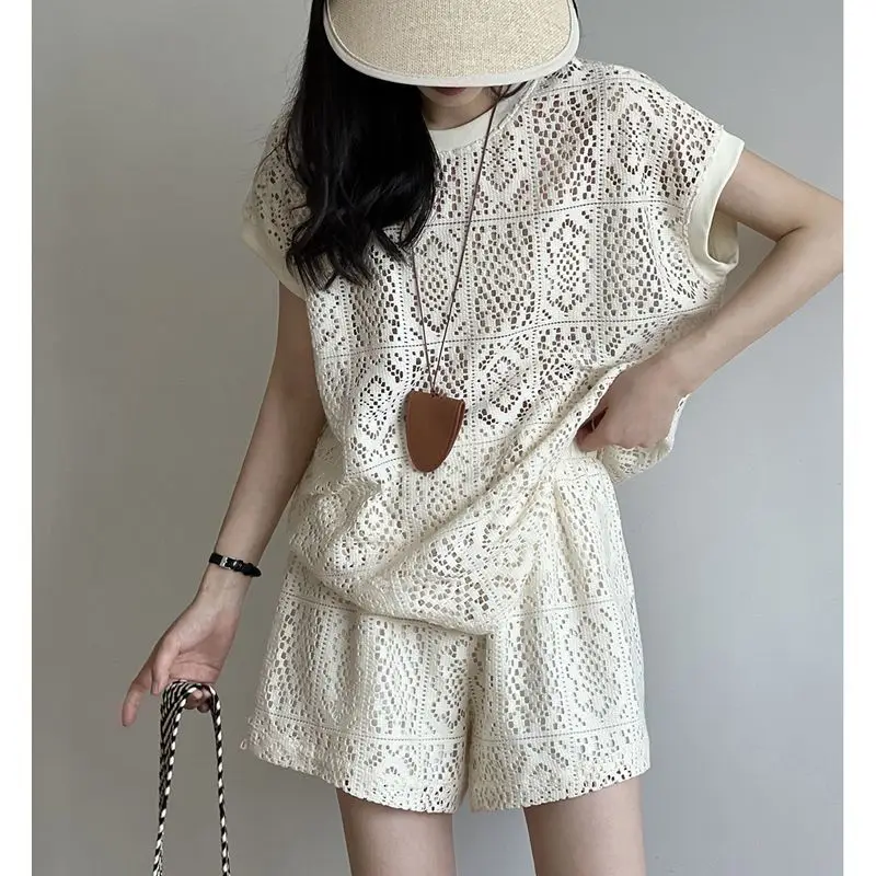 

Summer Casual Chic Hollow Out Top and Shorts Set