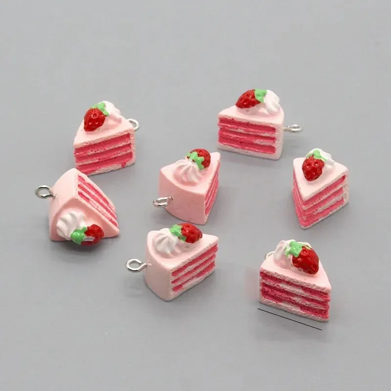 3D Simulation Strawberry Layer Cake Resin Pendant Charms 10Pcs/Pack Sweet Decor For DIY Earrings Bracelets Jewelry Making Gifts - view 2