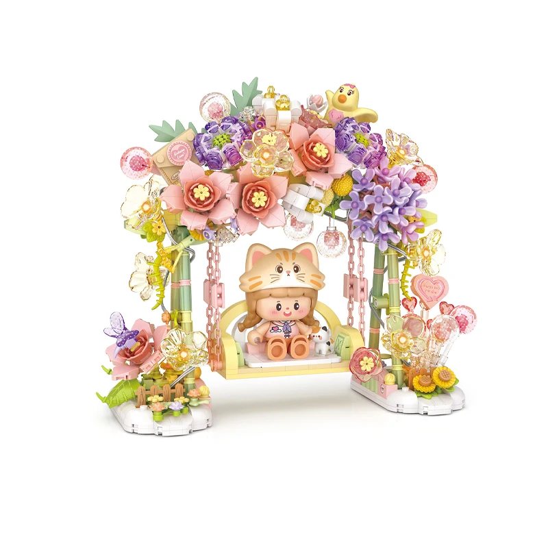 Loz Mini City Street View Flower Swing Building Block Creative Lighting Decorations Model Toy Bricks Children Birthday Gift