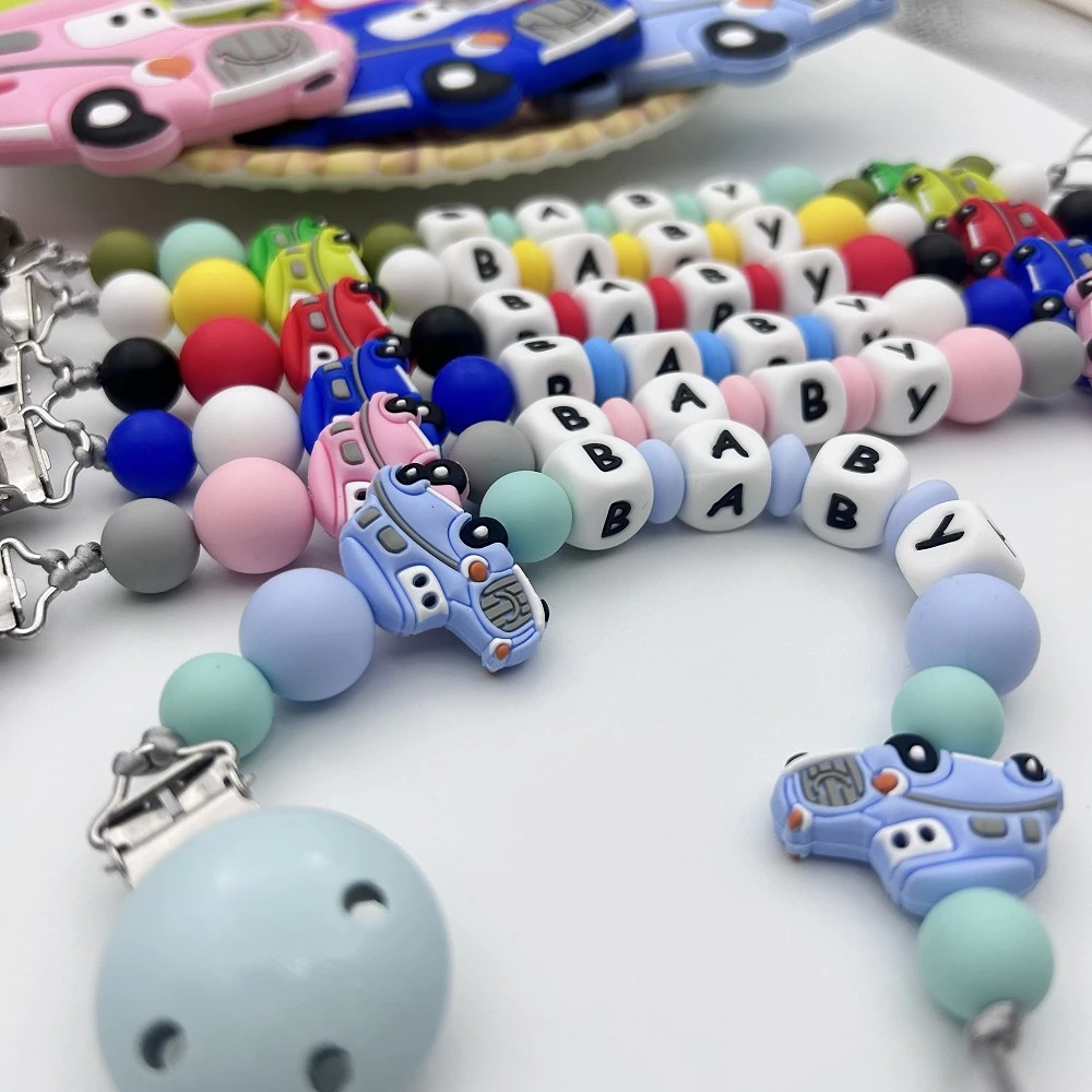 Personalized English Russian Letters Name Baby Car Silicone Pendant Pacifier Clips Chains Holder Teether Baby Kawaii Toy Gifts