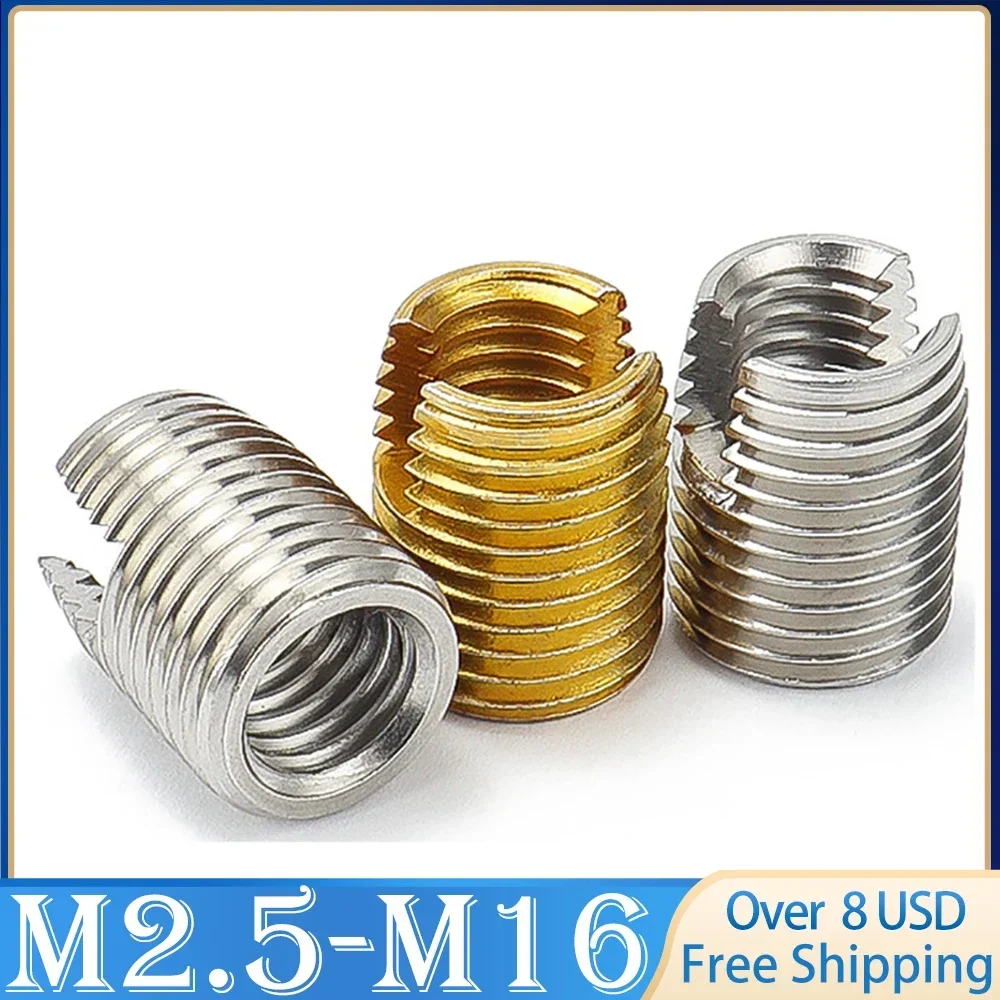 2 ~ 10 pcs M2 M3 M4 M5 M6 M8 M10 M12 M14 Self Tapping Thread Insert Self Tapping Screw Bushing Slotted Type Thread Repair Inset