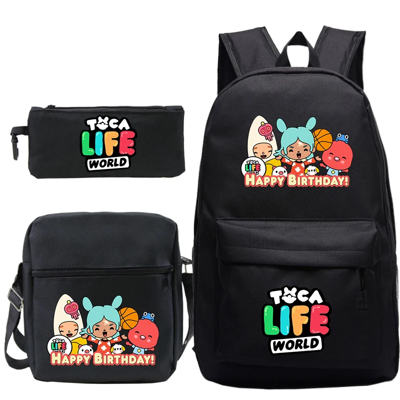 

3Pcs/set Toca Boca Life World Backpack Kids Bookbag Mochila Anime Cartoon Toca Boca Print Children School Bags Students Knapsack