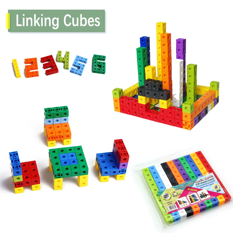 100pcs Linking Cubes Counting Set DIY Number Blocks Patching Snap Blocks Teaching Mathematics Toys Math Educational For Kids