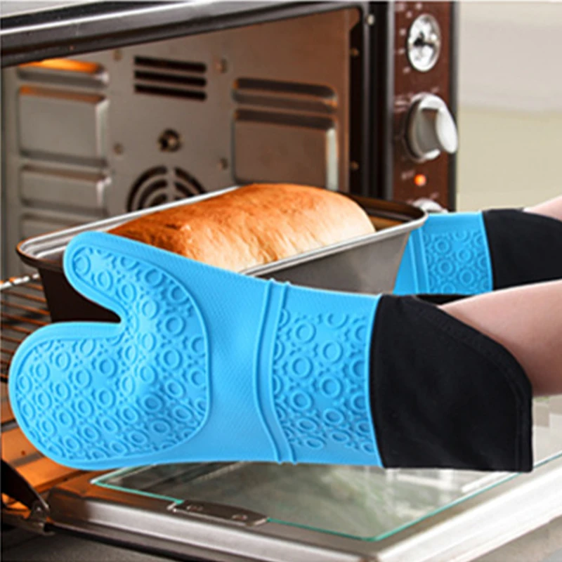 

Long Waterproof Silicone Gloves With Cotton BBQ Heat-Resistant Gloves Oven Mitts Microwave Mittens Oven Kitchen Glove Cooking