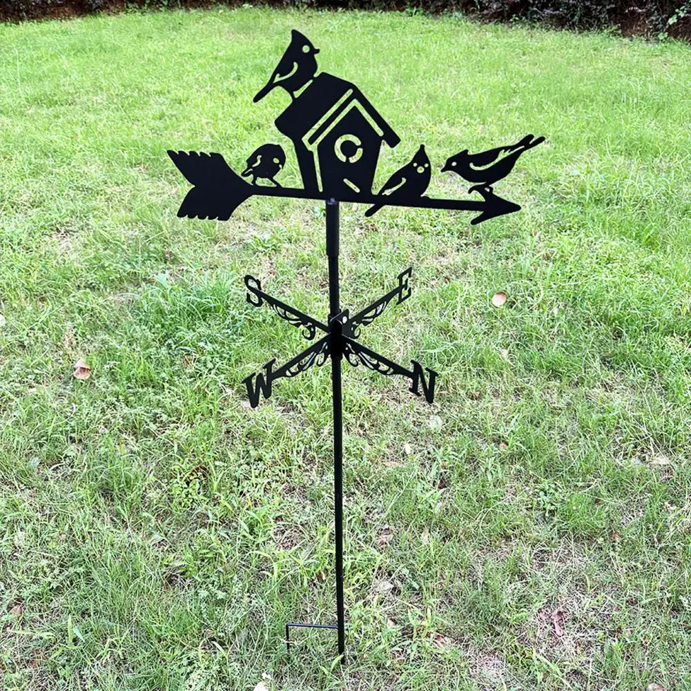 Corrosion Resistant Weather Vane Rustic Iron Birdhouse Wind Vane with Ground Stake Outdoor Garden Weather Vane for Lawn