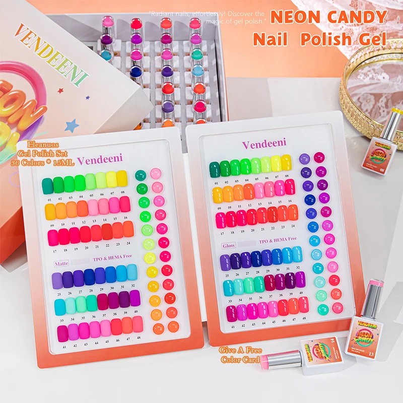 48 Colors Nail Gel Polish Set Macaron Neon Candy Pastel Pink Solid UV LED Soak Off Varnish Glossy Nail Art Manicure Salon Kit