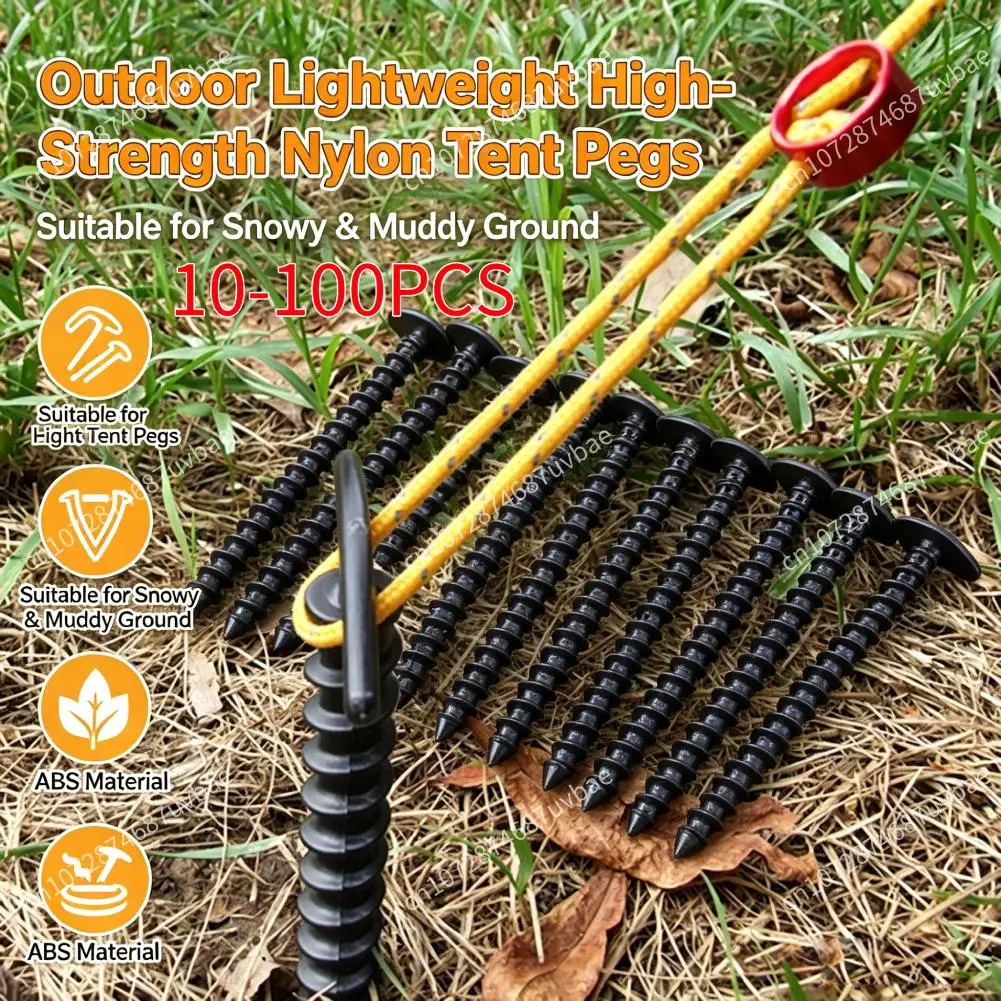 10-100 Stück Outdoor-Camping-Zeltheringe mit Spiral-Design aus ABS-Kunststoff für weichen Schnee und schlammigen Boden, zuverlässiges Zeltbefestigungsset