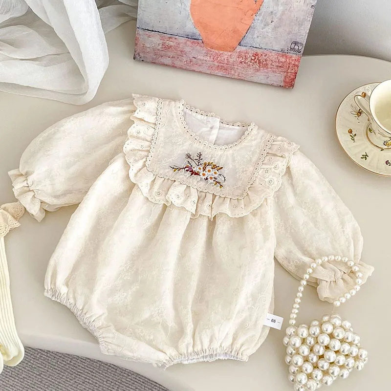 2025 New Spring Toddler Baby Girl Romper Long Sleeved Cotton Embroidery Newborn Baby Girl Jumpsuit 0-24M Baby Girl Clothing