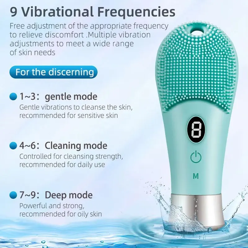 Cepillo de limpieza eléctrico, limpiador ultrasónico de piel de 9 velocidades, limpiador de cepillo Facial, vibración de alta frecuencia recargable