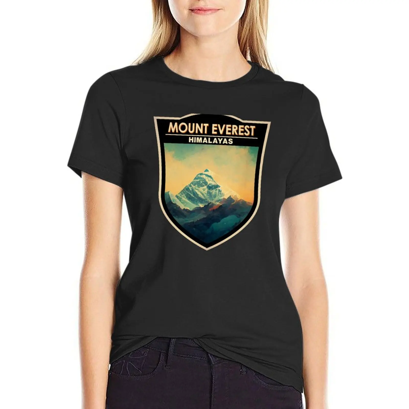 Mount Everest Himalayas Watercolor Badge T-Shirt funny tees Short sleeve tee korean fashion ariat shirts for Women