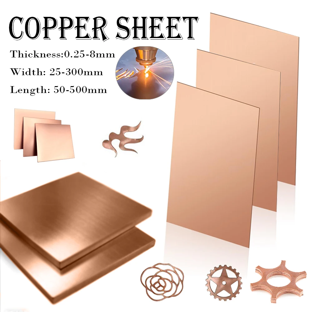 1 قطعة الصفائح النحاسية سميكة 0.25 مللي متر-8 مللي متر لوحة نحاسية معدنية 50-500 مللي متر طول Cu الصفائح المعدنية احباط لوحة النحاس ورقة العرض 25-300 مللي متر