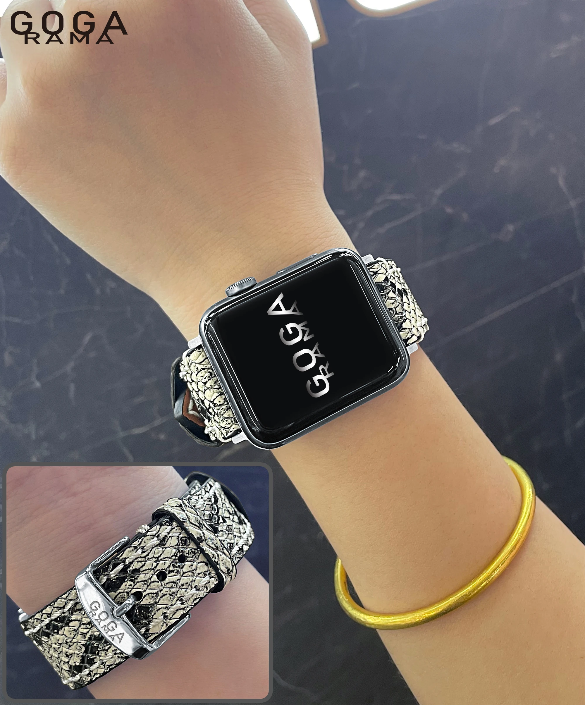 سوار كفة من الجلد لساعة أبل ، أربطة تصميم بنسيج الثعبان ، 49 ، 45 ، 44 ، 42 ، 41 ، 41 ، 40 ، 38 ، Ultra 2 ، سلسلة ألترا 9 ، 8 ، 7