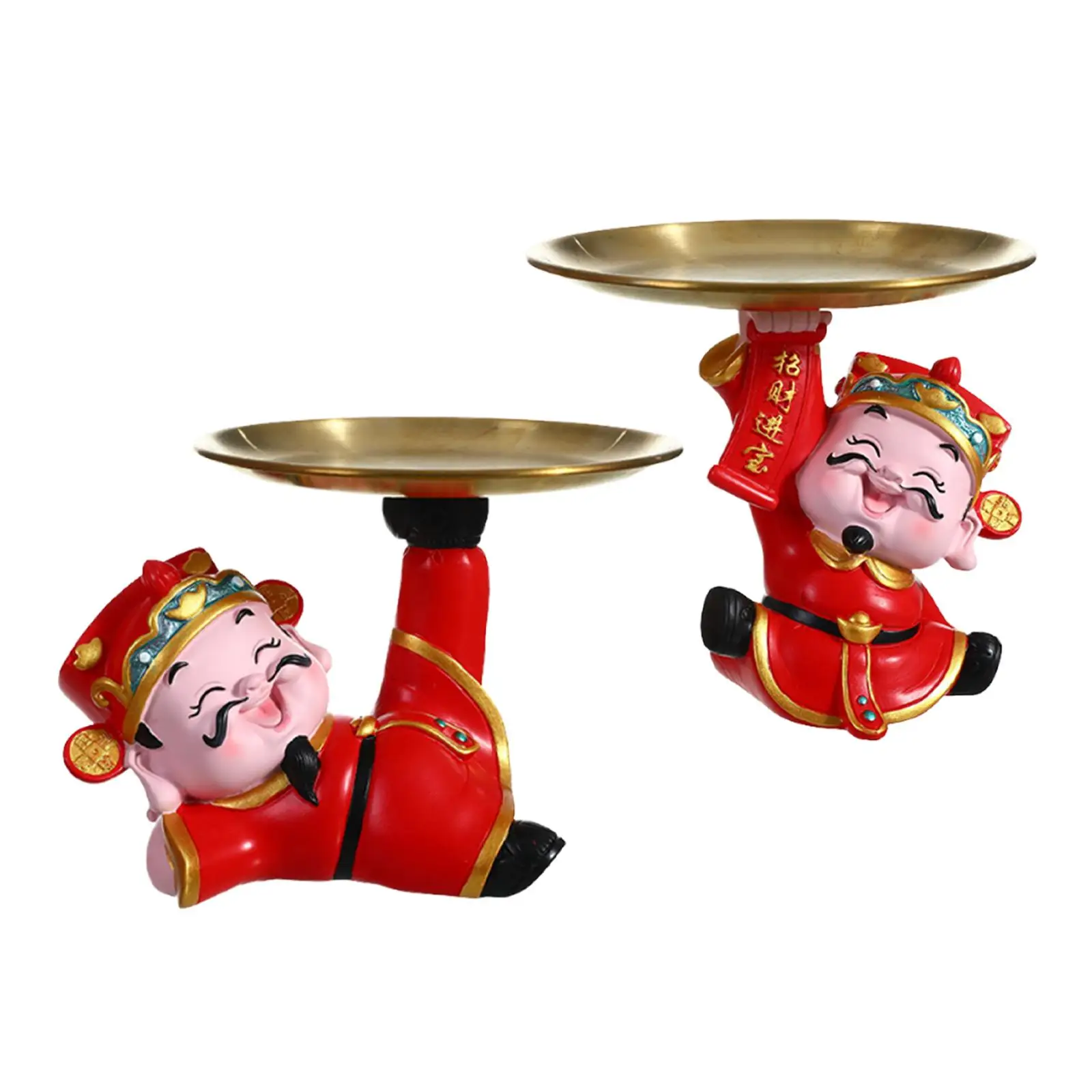 God of Fortune Statue Desk Storage Tray Feng Shui Decor Cute Tabletop Ornament for Table Cabinet Office Bedroom Spring Festival