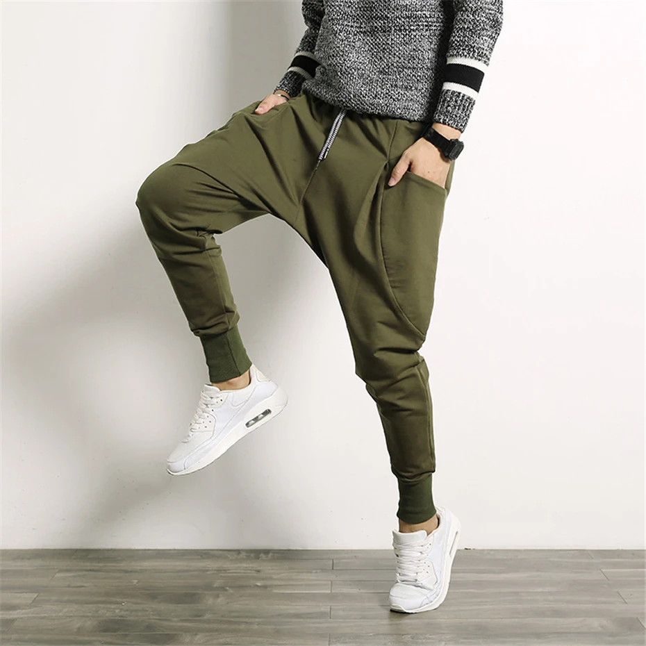 Harem Pants Men Hip Hop Streetwear Stretch Pants Male Fashion Casual Solid Pants High Street