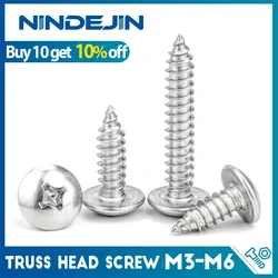 NINDEJIN Cross Truss Head Self Tapping Screws M2.6 M3 M3.5 M4 M5 M6 Nickel Plated Phillips Mushroom Head Tapping Wood Screw