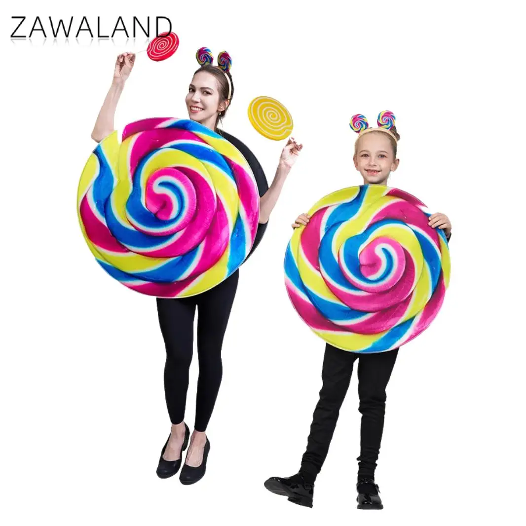 Zawaland-Disfraz de piruleta gigante para Halloween, traje a juego para madre e hija, traje de dulces, vestido de fiesta de comida para aperitivos