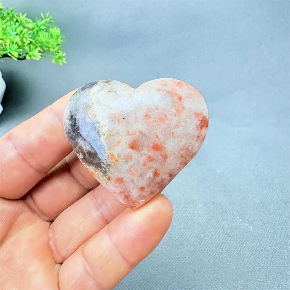 Natural Sunstone Heart Crystal Gem - Rainbow Flash Healing Mineral Energy Reiki Stone for Home Decorations And Gifts