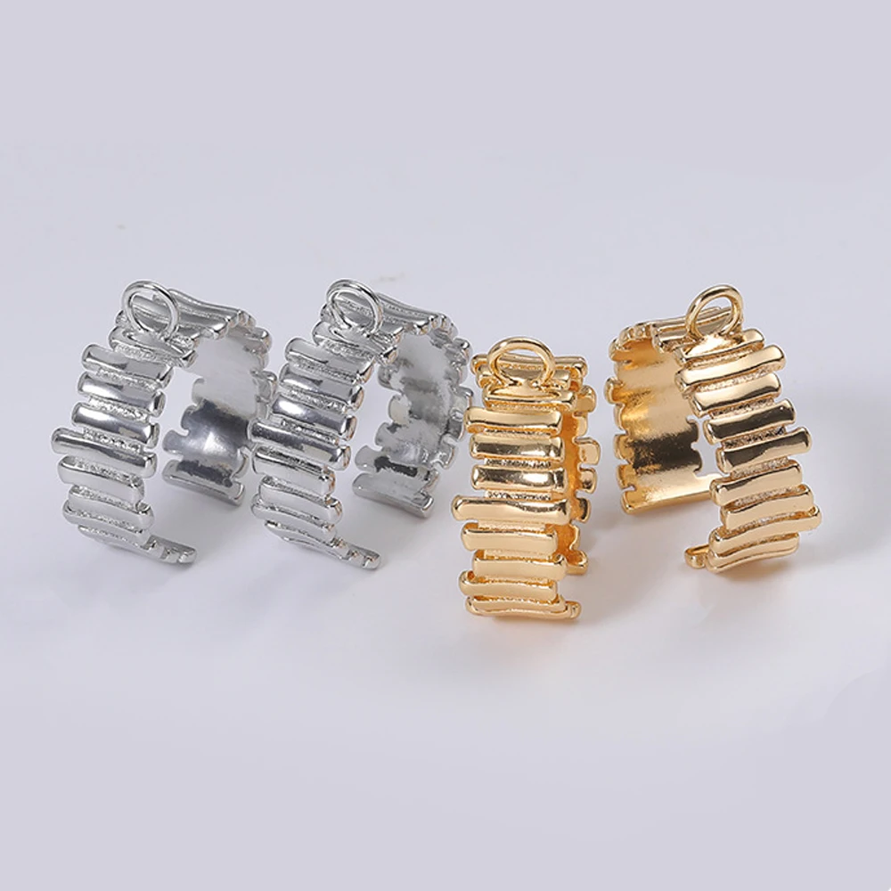 1 Stück 18K Vergoldeter Fingerring mit Öse, Schmuckherstellungszubehör, Unregelmäßiger Streifen-Offener Ring-Basis, DIY-Zubehör – Detail 4