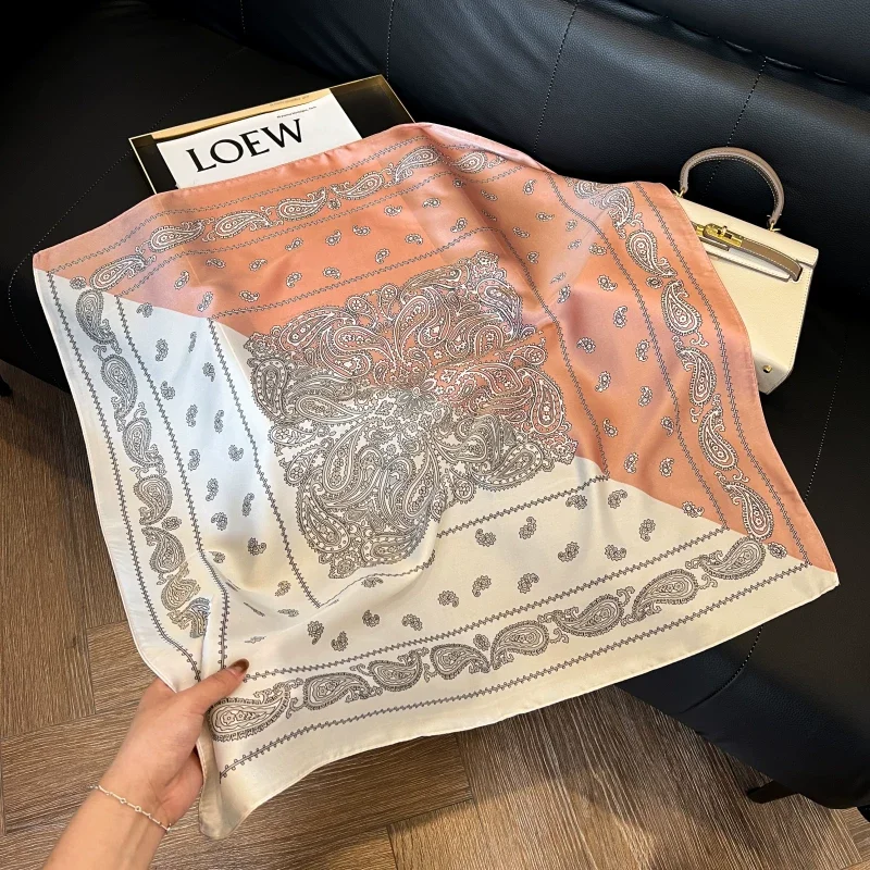 Vintage Paisley Print Satin Square Scarf Women Casual Versatile Breathable Thin Smooth for Neck Scarf Headscarf Bag Accessories