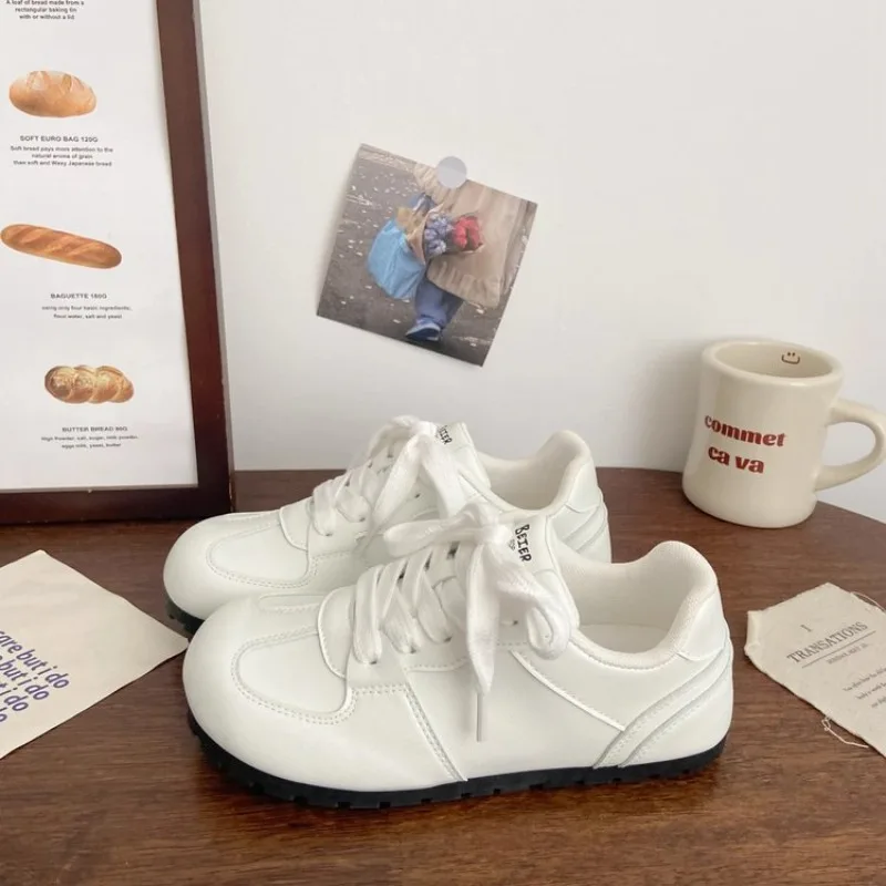 Damen Rosa Retro-Trainer-Schuhe, Süße Runde Zehenpartie, Schnürung, Lässige Sneakers, Weiche Sohle, Leichte Alltagsschuhe, Flache Schuhe – Detail 1