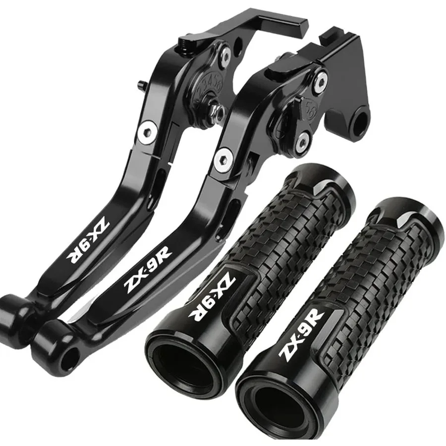

Adjustable Folding Brake and Clutch Levers for Kawasaki ZX9R 1998-1999 Motorcycle with CNC Machined Handlebar Grips and Custom