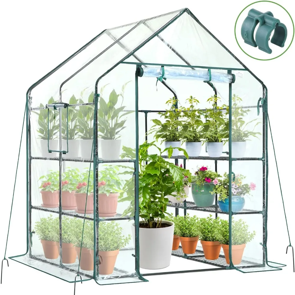 

Greenhouse Portable Walk in Plant Green House with Improved Transparent PVC Cover, 3 Tiers 12 Shelves Stands Green Houses