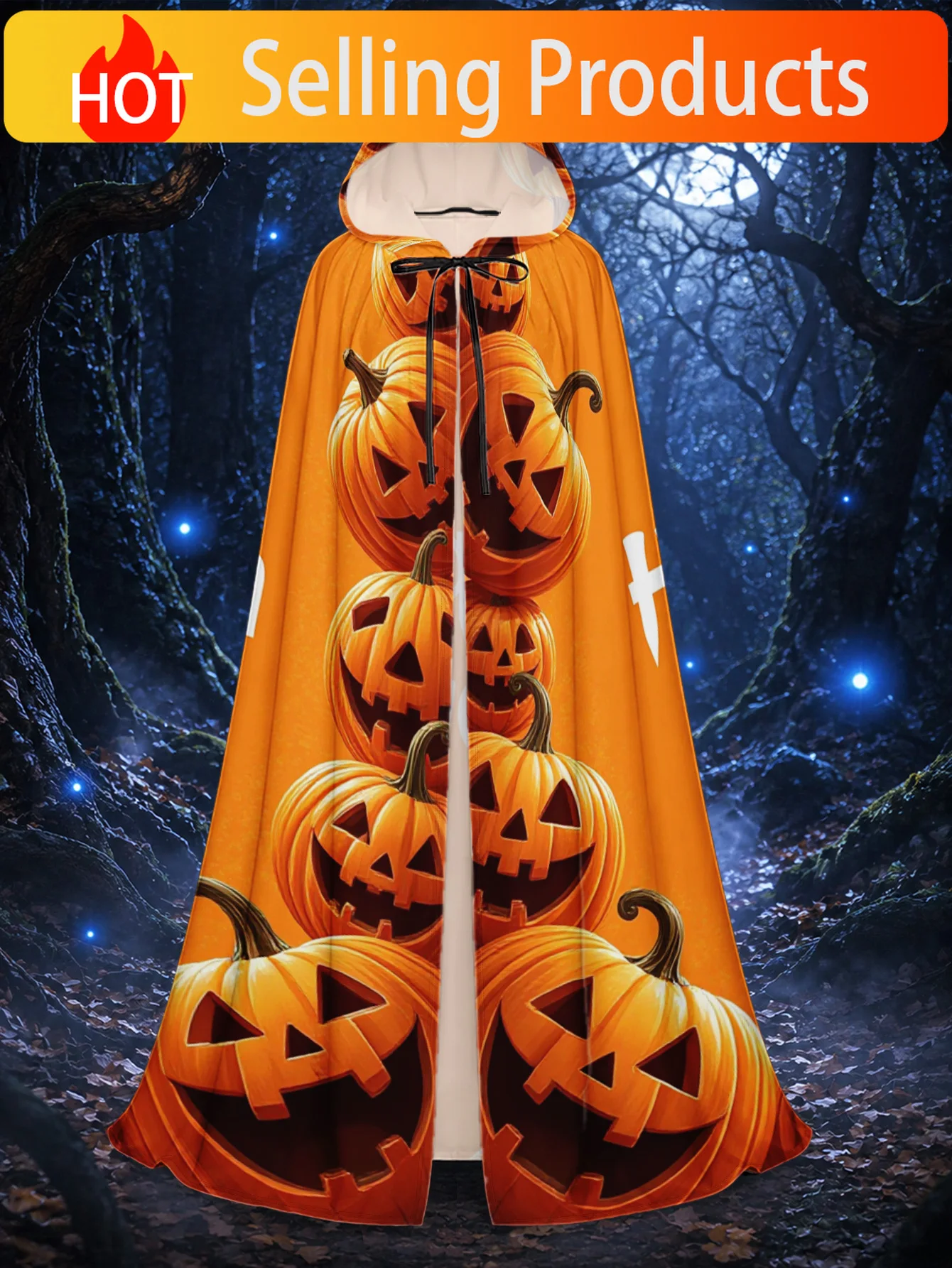 1pc, Halloween Wizard Robe and Christmas Elf Cape with Halloween Pumpkin Decoration Elements, Long Polyester Hooded Cloak for Me
