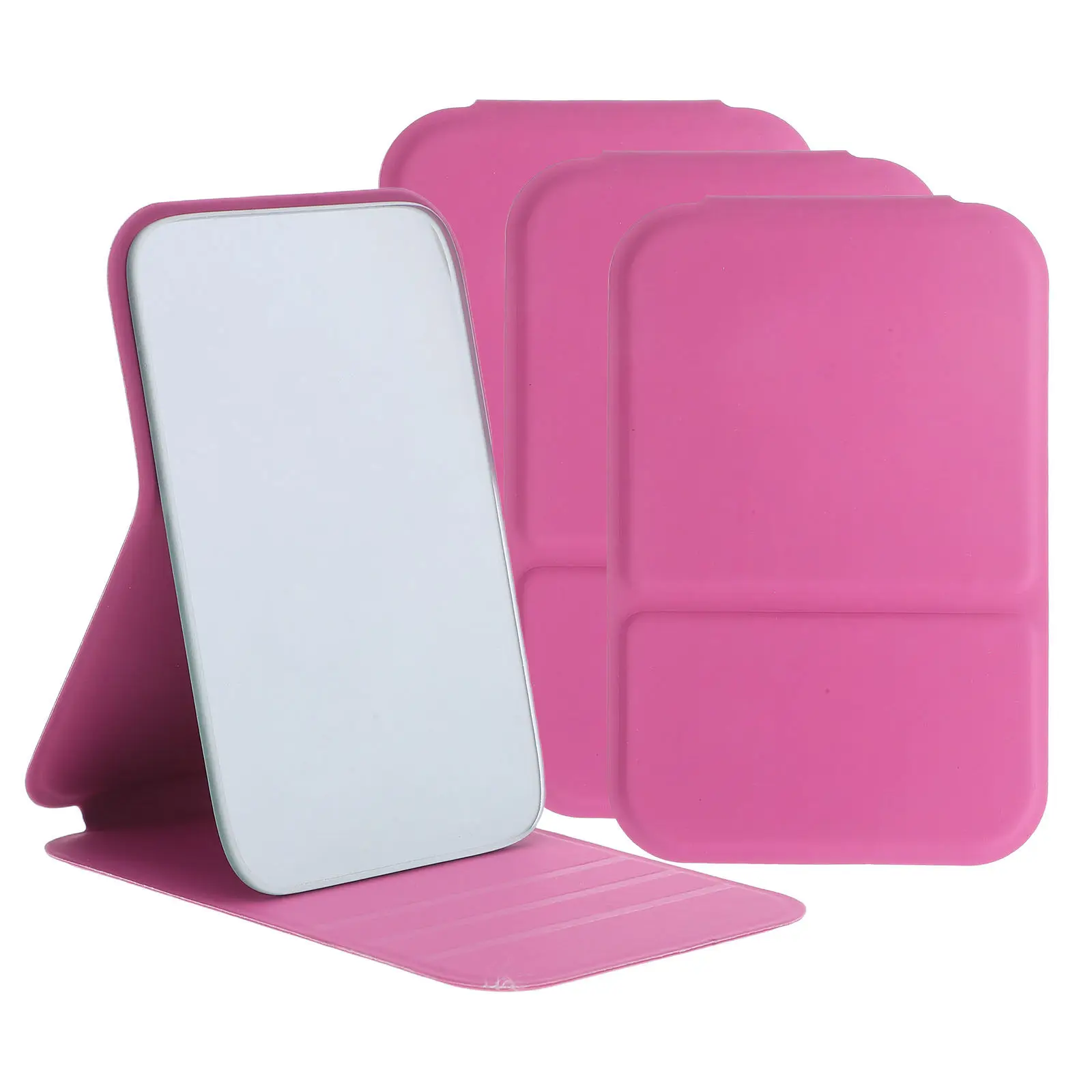 

Набор из 4 портативных складных зеркал для макияжа с рамкой из ПУ, с четким отражением, компактное дорожное настольное зеркало для туалетного столика, общежития, работы