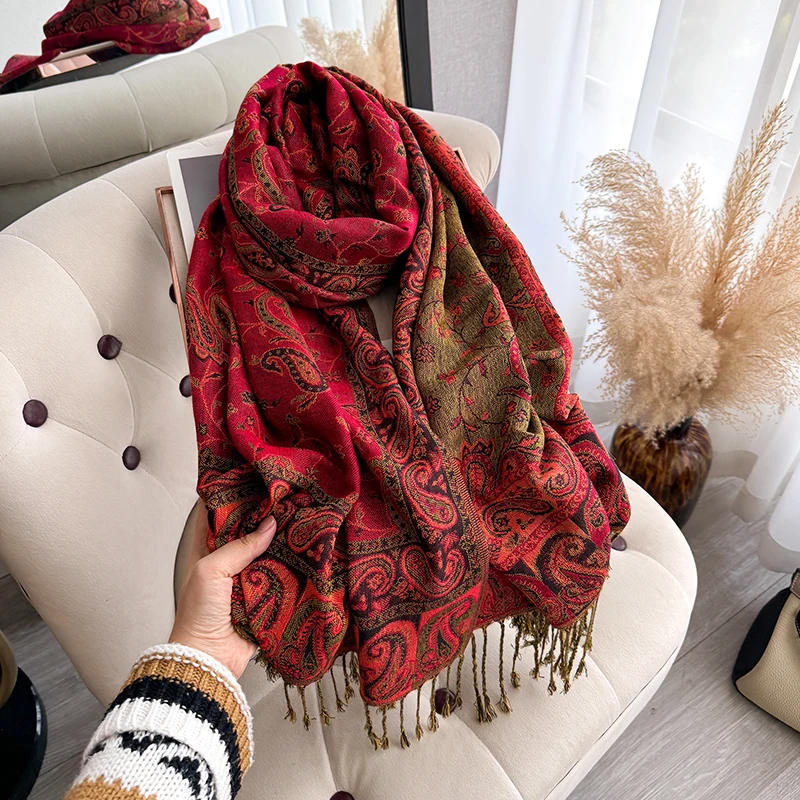 Quaste Decke Design Dicke Pashmina Neue Winter Warme Schal Wrap Paisley Muster Schal Frauen Halstuch Poncho Stolen 2023 – Detail 4