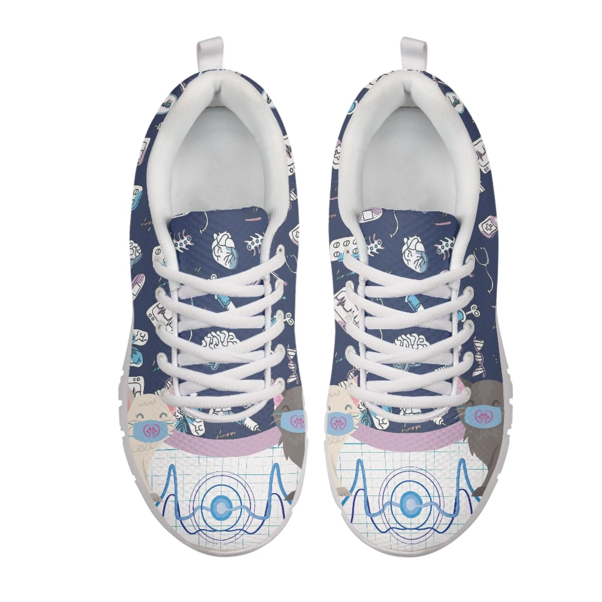 Yikeluo Nursing Casual Shoes for Women Cute Cat Dog Print Designer Ladies Flats Sneaker Zapatos Mujer Running Sport Footwear