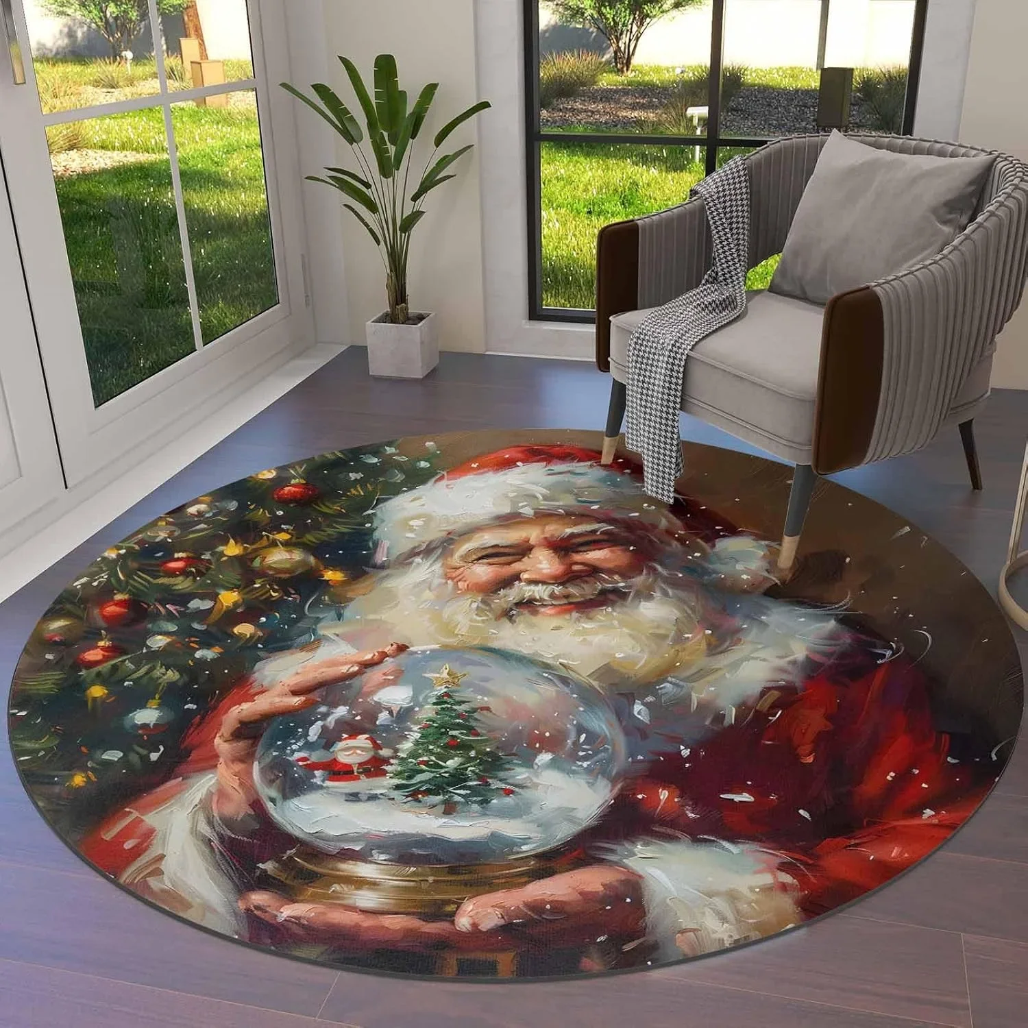 Santa Claus and Sled   Christmas Tree Elk Snowman   Bedroom  Home Floor Mat Washable Leisure