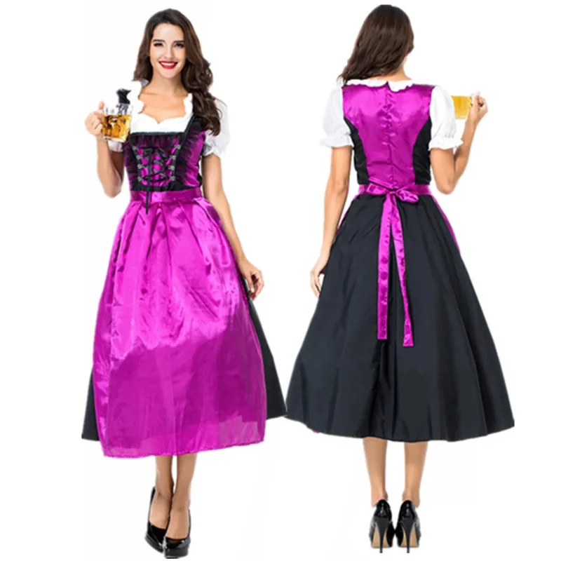 Women German Traditional Dirndl Dress Oktoberfest Costumes Suit for Bavarian Beer Wench Cosplay Carnival Halloween Party Dress B