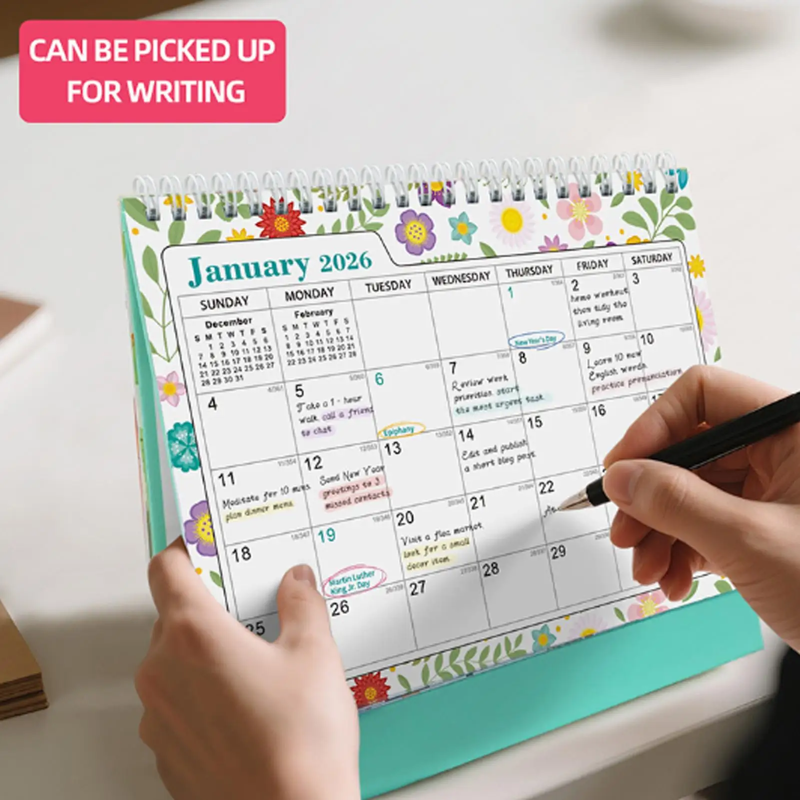 

Настольный календарь 2026-2027 с декором «Весенние цветы», планировщик, органайзер, 18 месяцев, на спирали, для дома и работы