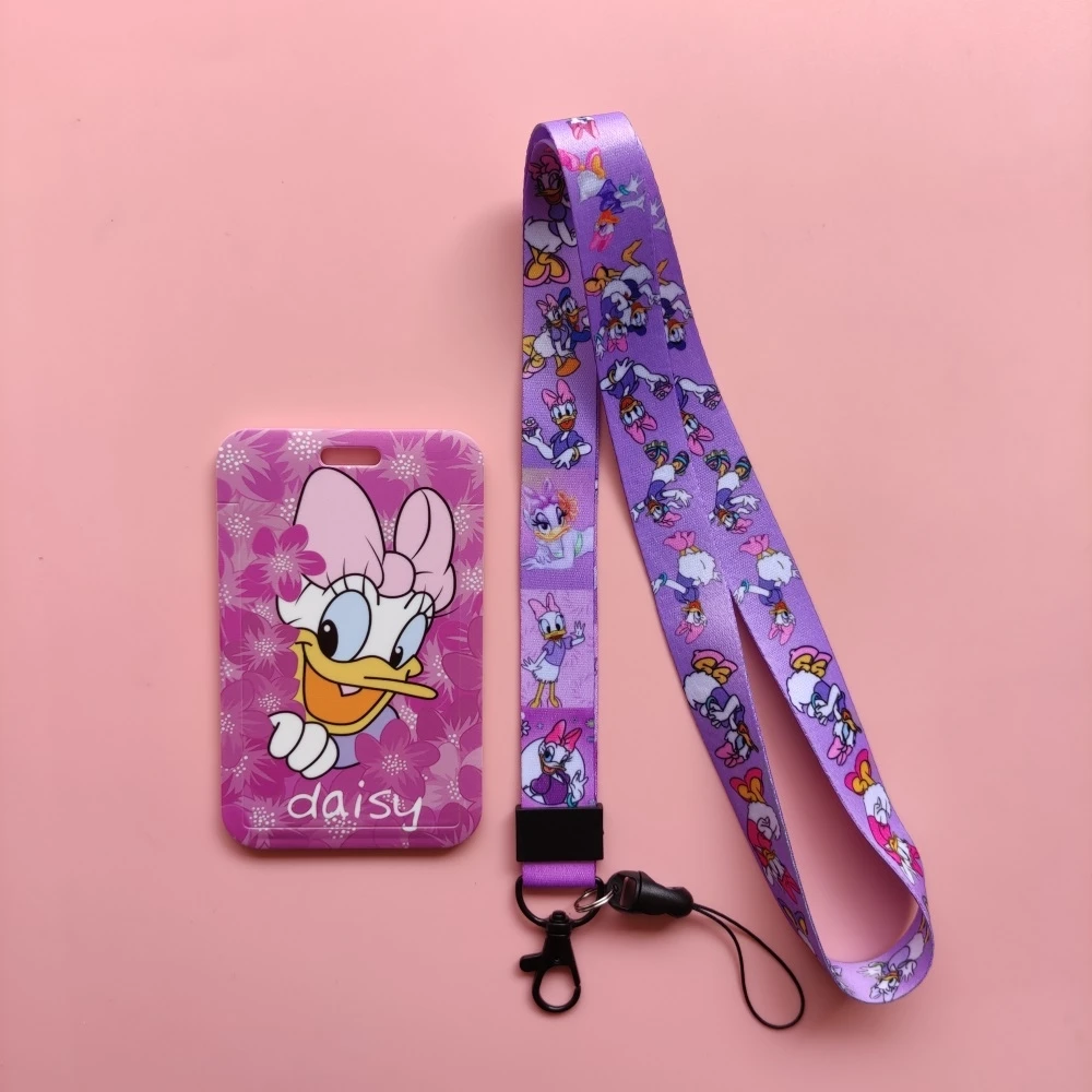 Disney Donald Daisy Duck Girls Slide Cover Student Card Case Hanging Rope Employee Case Lanyard ID Name Card Holder