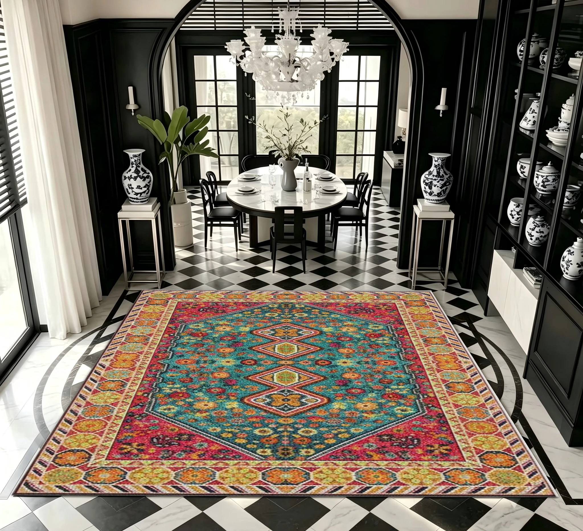 Boho Tribal Geometric Area Rug Colorful Vintage Ethnic Carpet for Living Room Bedroom Home Decor