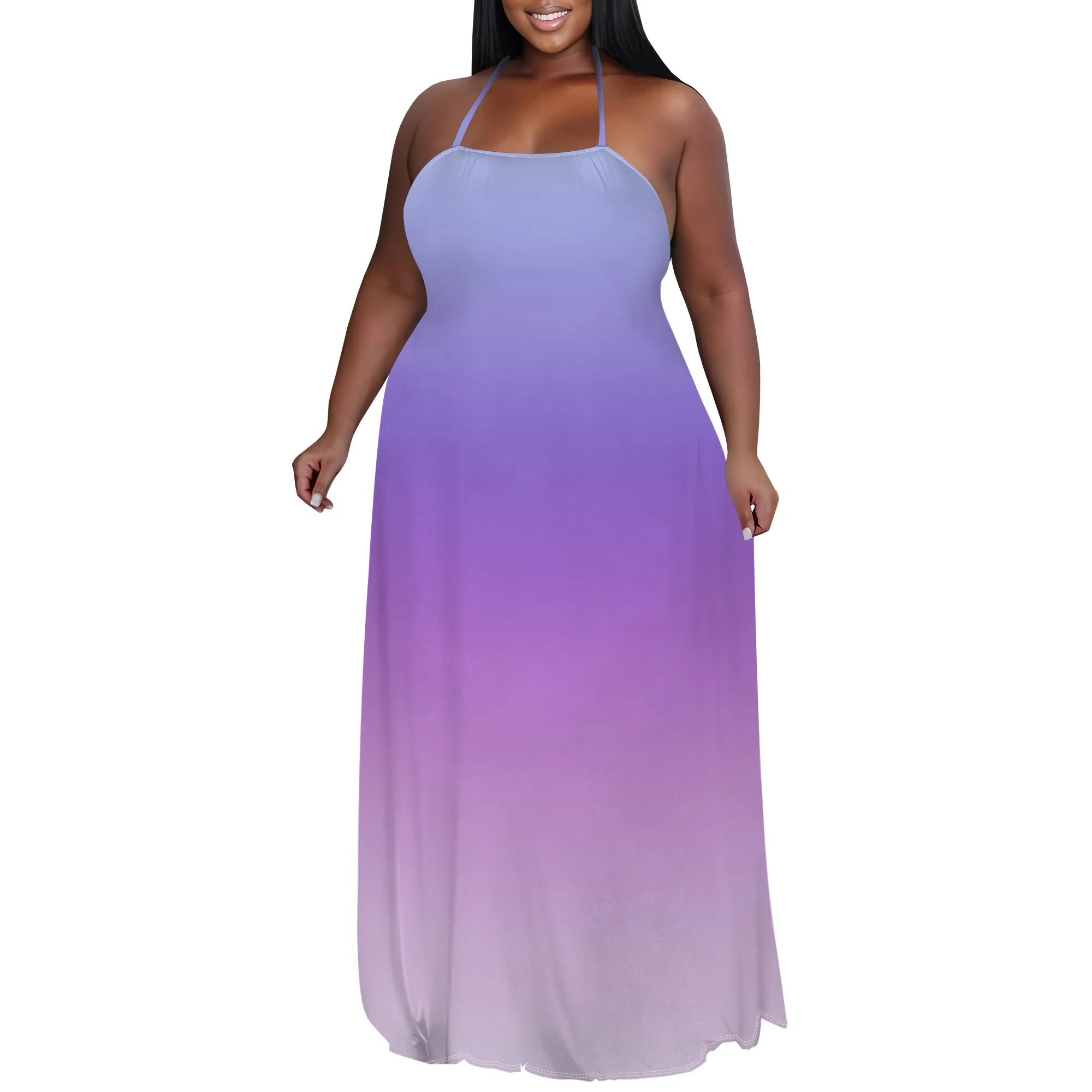 

Women's Summer Sleeveless Solid Color Halter Maxi Dress 2025 Off Shoulder High Waist Swing Flowy Beach Long Dresses