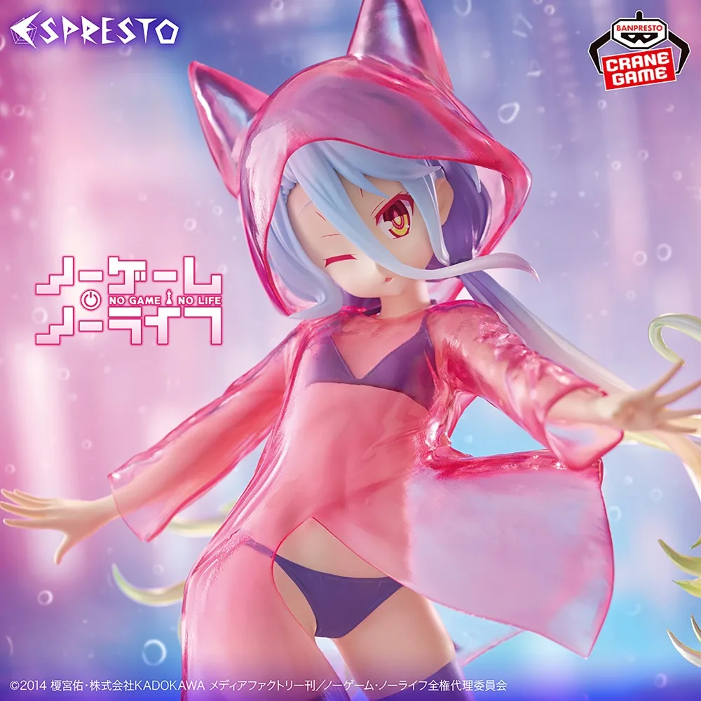 Em estoque bandai original genuíno banpresto anime sem jogo sem vida: zero espresto-glittery capa de chuva shiro 20cm modelo figuras de brinquedo