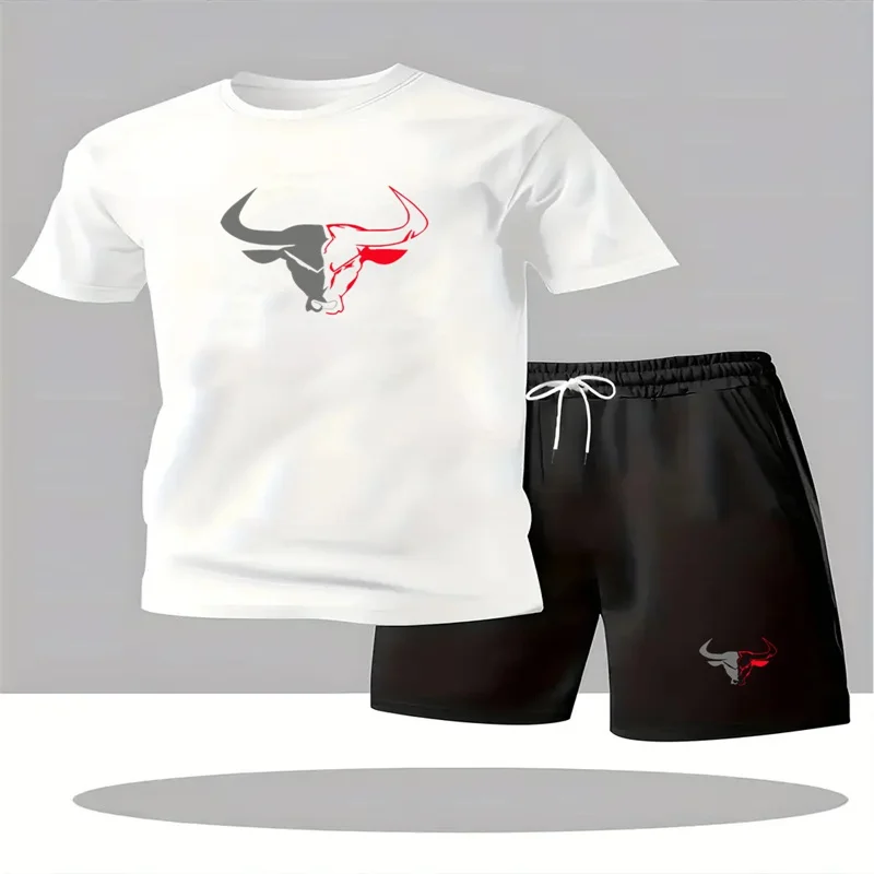 

Fashionable summer men's round neck short sleeved T-shirt and shorts two-piece outdoor casual sports men's short sleeved set