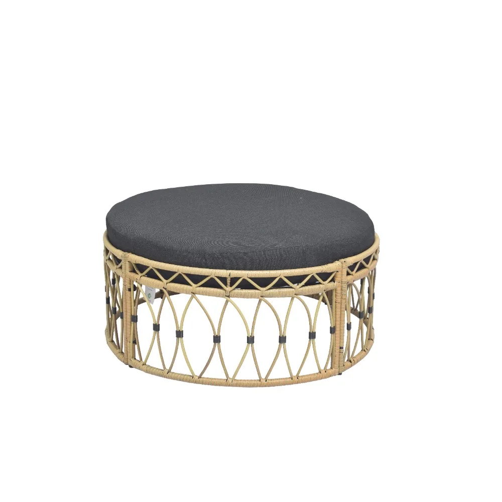 Lilah Outdoor Rieten 36" Ronde Poef, Zwart