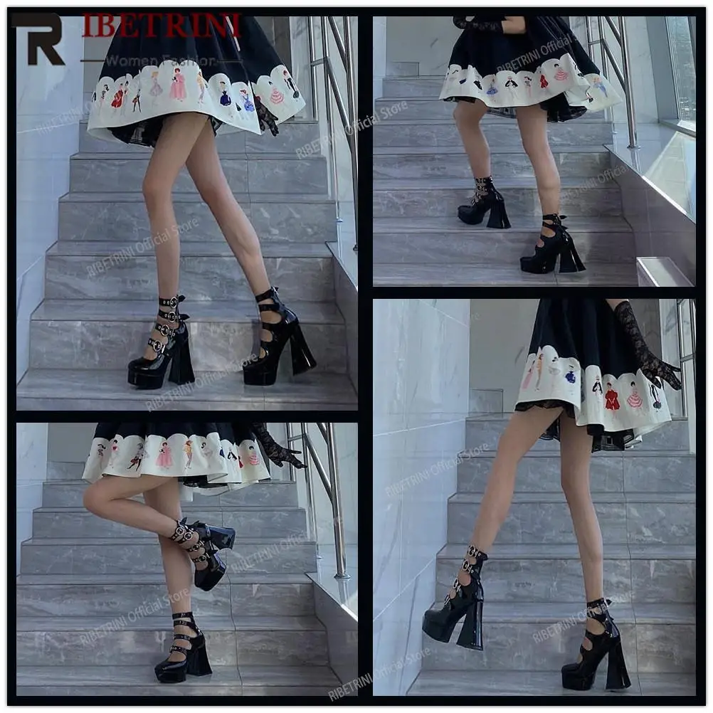 Women Platform 37 Girls Shoes With Heels Pumps Ankle Strap Buckle High Woman Platforms Marry Janes Chunky Strange Style 2022