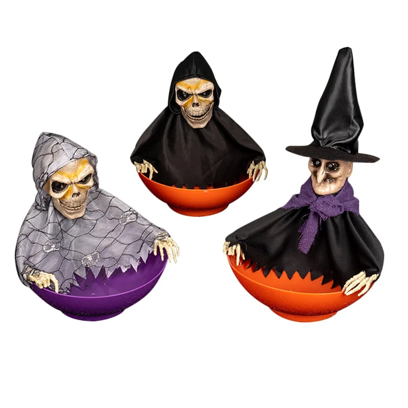 ABLU-Halloween Candy Bowl Candy Dish With Motion Halloween Candy Bowl Ghost Fruit Bowls With Light Up Eyes And Creepy Sound