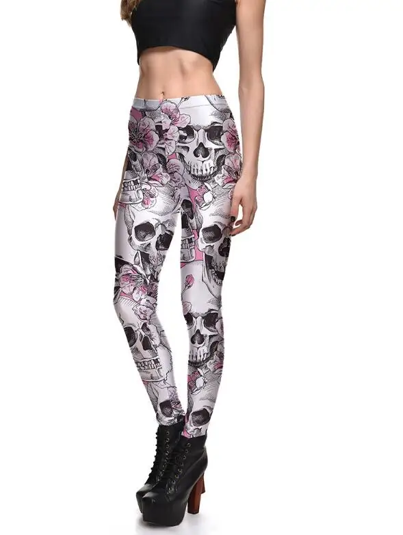 Women leggings floral skull head printed 4XL slim legging 3895