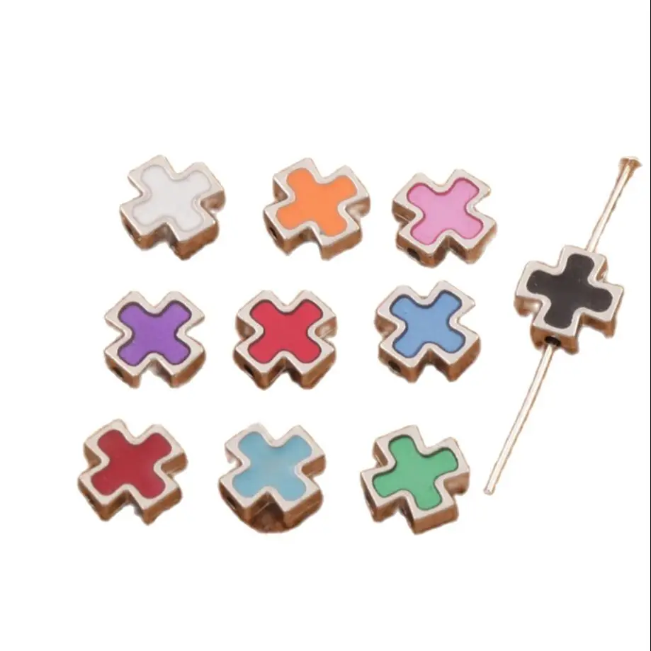 Enamel Square Knights Templar Cross Charm Beads Tibetan Silver 20pcs 10Colors 10.38mm Jewelry Finding L1713